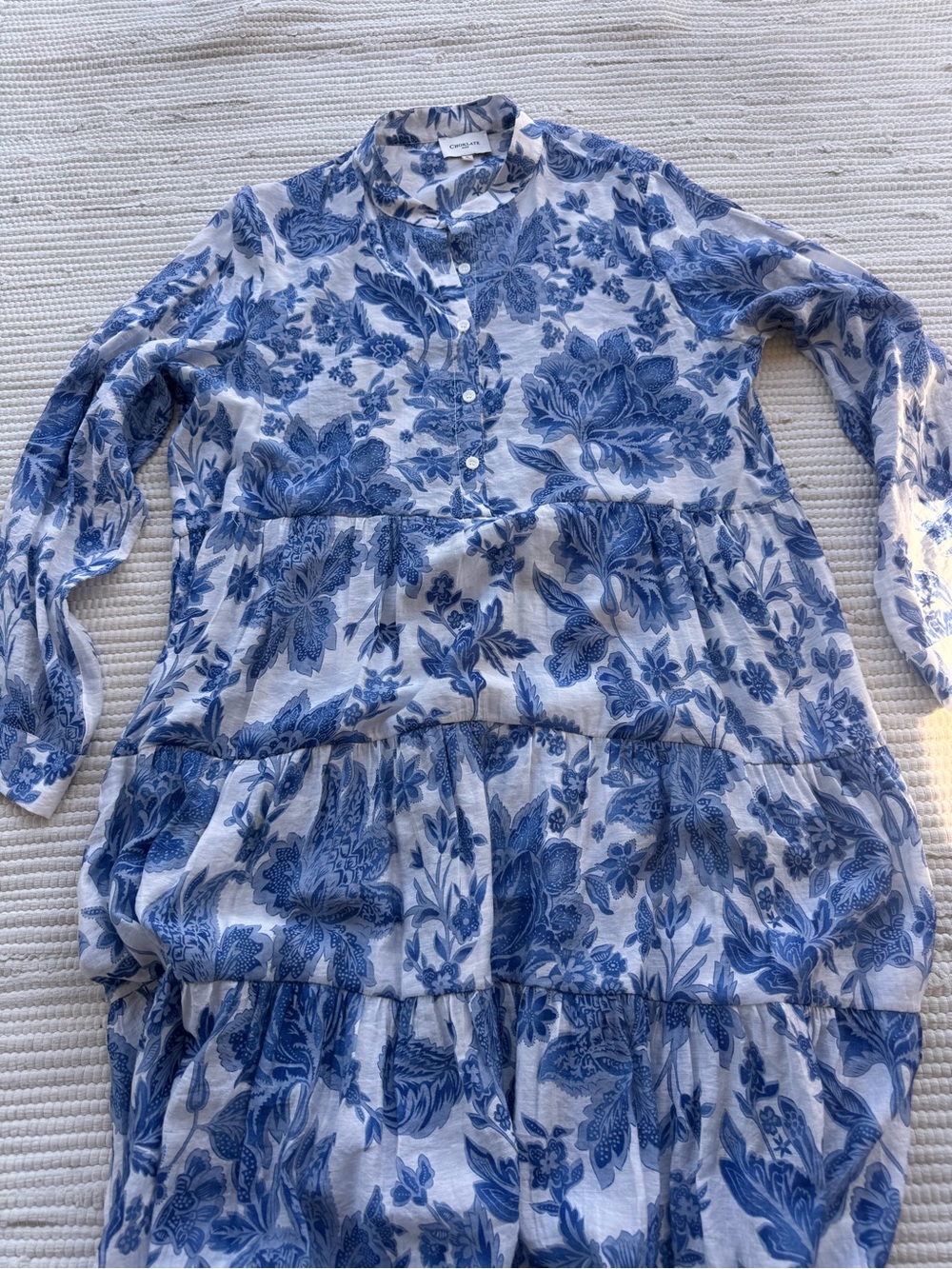 Choklate Paris Blue Floral Tiered Maxi Dress XL Silk Blend Cottagecore - Picture 7 of 12